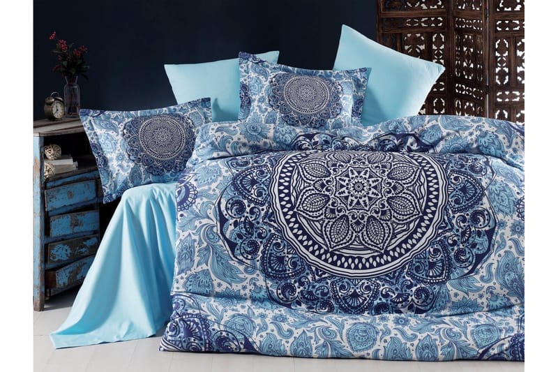 Primacasa by Türkiz Bäddset Dubbelt 6-dels Satin - Mörkblå/Vit/Blå - Textil & mattor - Sängkläder - Bäddset & påslakanset - Påslakanset dubbelsäng