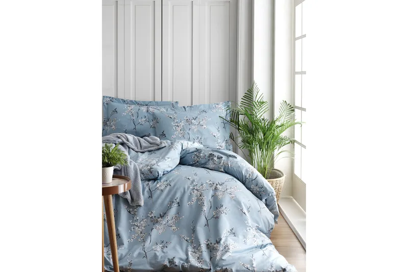 Türkiz Bäddset Dubbelt 4-dels Ranforce, Blå/Vit