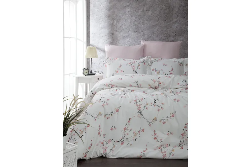 Türkiz Bäddset Dubbelt 4-dels Ranforce, Vit/Rosa