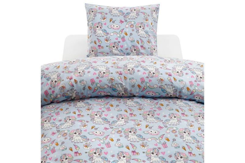 Påslakanset Enkelsäng 2-Dels Enhörning, Blå