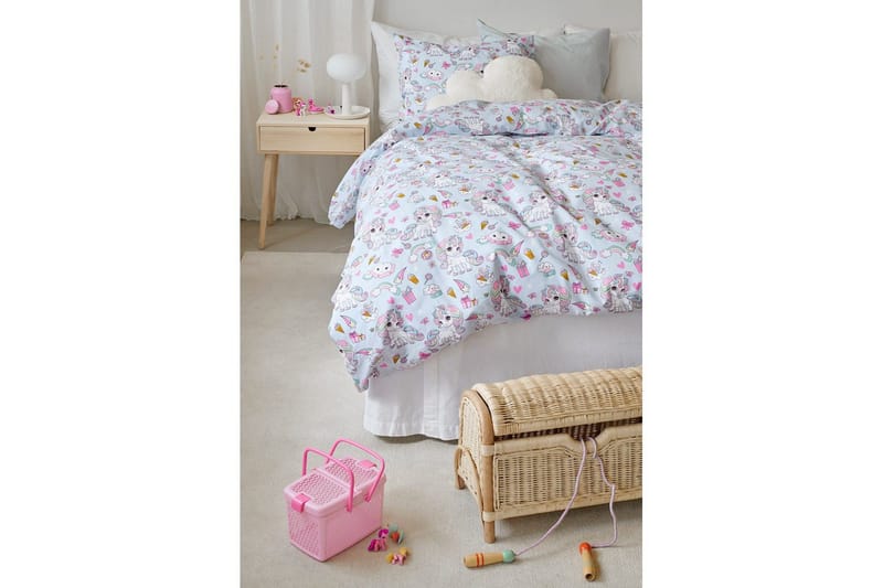 Påslakanset Enkelsäng 2-Dels Enhörning - Blå - Textil & mattor - Sängkläder - Bäddset & påslakanset
