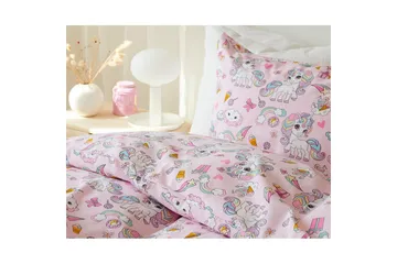 Påslakanset Enkelsäng 2-Dels Enhörning - Rosa - Textil & mattor - Sängkläder - Bäddset & påslakanset