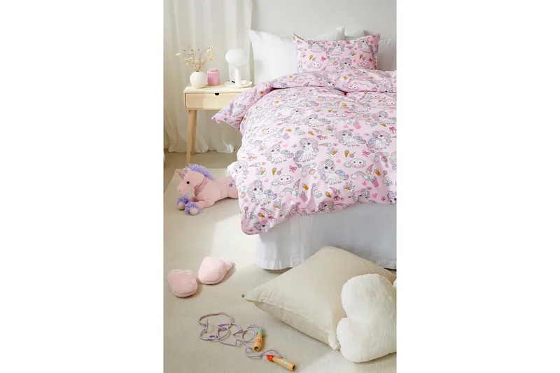 Påslakanset Enkelsäng 2-Dels Enhörning - Rosa - Textil & mattor - Sängkläder - Täcke