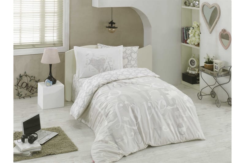 Hobby Bäddset Enkelt 3-dels Poplin, Grå/Vit