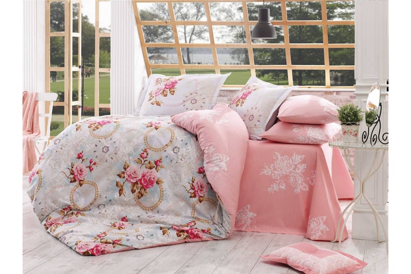 Hobby Bäddset Enkelt 3-dels Poplin, Rosa/Senap/Beige/Blå