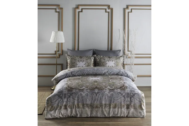 Primacasa by Türkiz Bäddset Enkelt 4-dels Satin | Grå/Grön, Grå/Grön/Brun/Beige