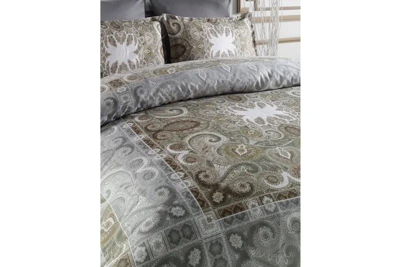 Primacasa by Türkiz Bäddset Enkelt 4-dels Satin | Grå/Grön - Grå/Grön/Brun/Beige - Textil & mattor - Sängkläder - Bäddset & påslakanset - Påslakanset enkelsäng