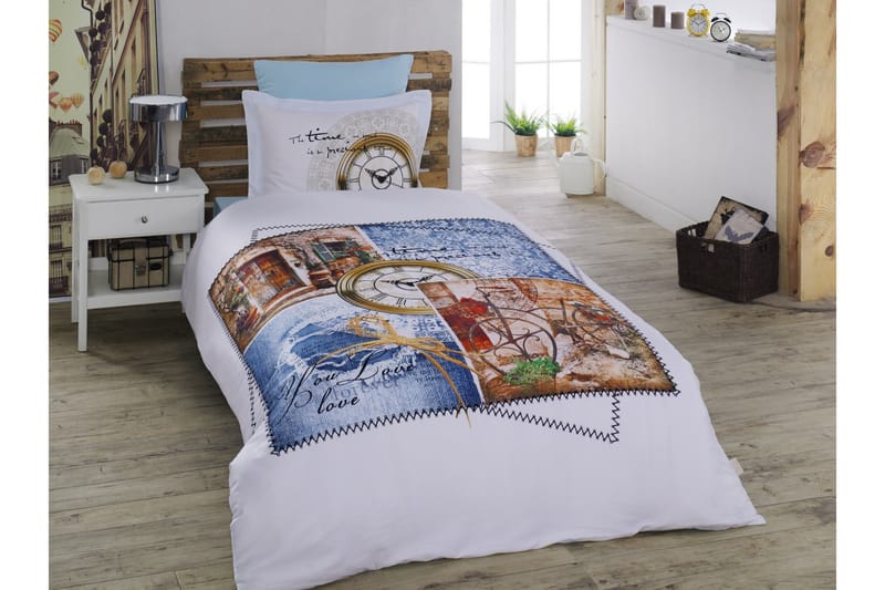 Primacasa by Türkiz Bäddset Enkelt 4-dels Satin - Vit/Blå/Brun - Textil & mattor - Sängkläder - Bäddset & påslakanset - Påslakanset enkelsäng