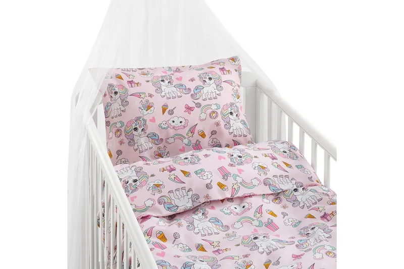 Påslakanset till Spjälsäng 2-Dels Enhörning Rosa, undefined