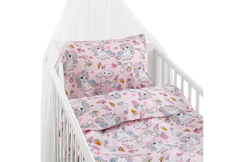 Påslakanset till Spjälsäng 2-Dels Enhörning Rosa, undefined