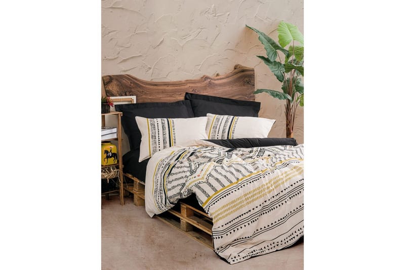 Ranforce Dubbel Täckeöverdrag Set Calmere Svart / Vit / Rany - Guld/Svart/Vit - Textil & mattor - Sängkläder - Bäddset & påslakanset