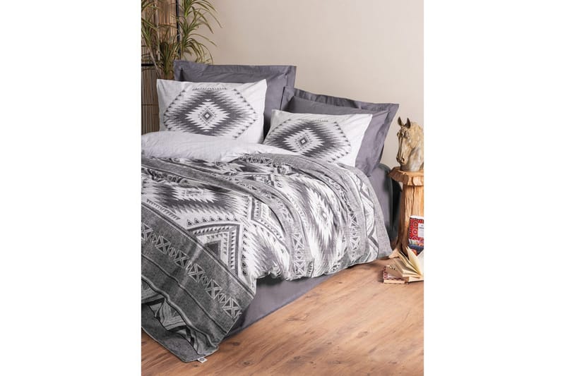 Ranforce Dubbel Täckeöverdrag Set Orvia Antracit / Vit - Vit/Antracit - Textil & mattor - Sängkläder - Bäddset & påslakanset