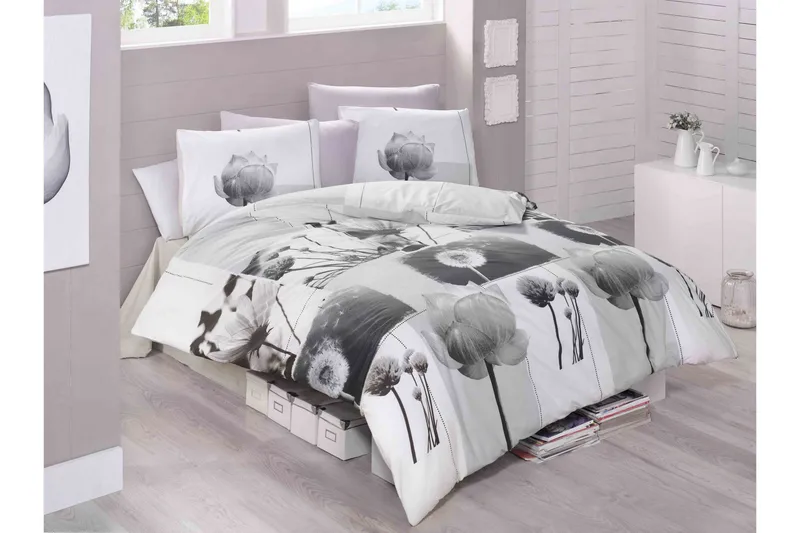 Victoria Bäddset Enkelt 3-dels Ranforce, Vit/Grå/Svart