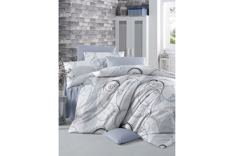 Victoria Bäddset Enkelt 3-dels Ranforce, Vit/Grå/Svart