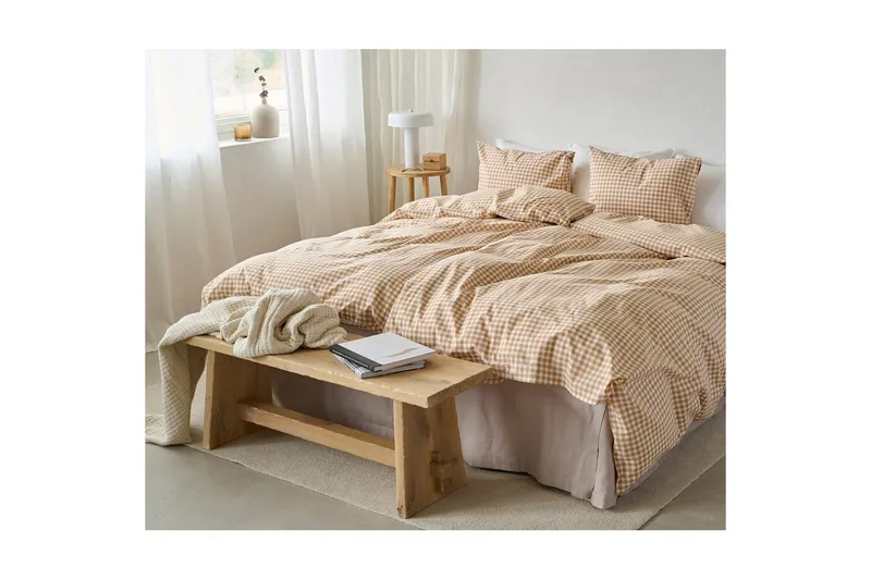 Påslakanset Enkelsäng 2-Dels Märta Ruta - Gul - Textil & mattor - Sängkläder - Täcke