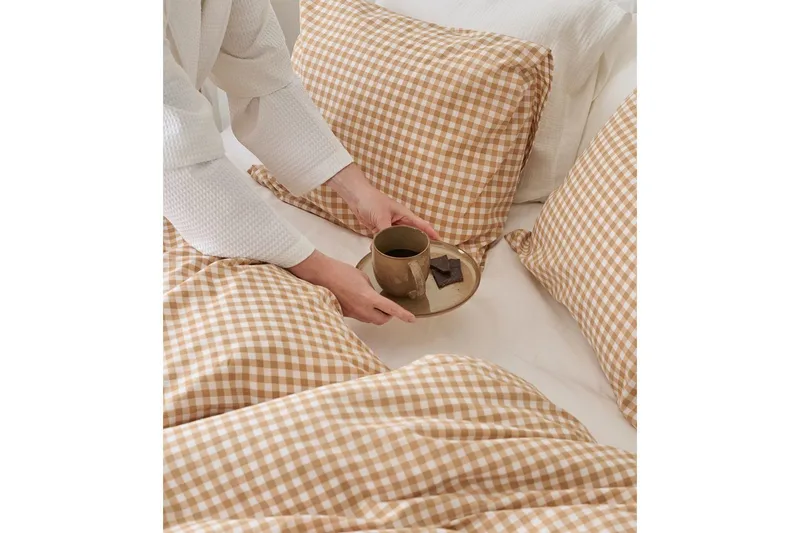 Påslakanset Enkelsäng 2-Dels Märta Ruta - Gul - Textil & mattor - Sängkläder - Täcke