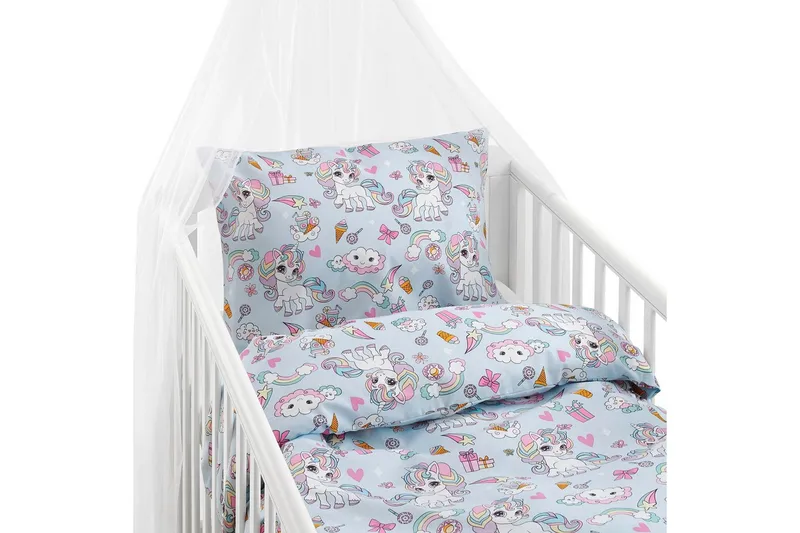 Påslakanset till Spjälsäng 2-Dels Enhörning Blå, undefined