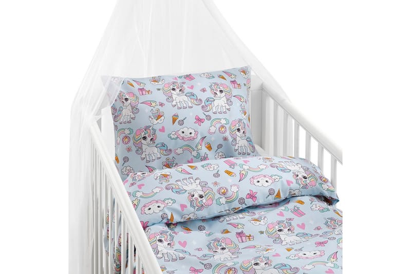 Påslakanset till Spjälsäng 2-Dels Enhörning Blå, undefined