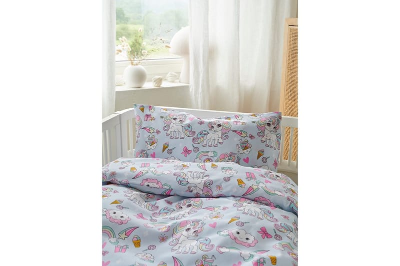 Påslakanset till Spjälsäng 2-Dels Enhörning Blå - Textil & mattor - Sängkläder - Bäddset & påslakanset