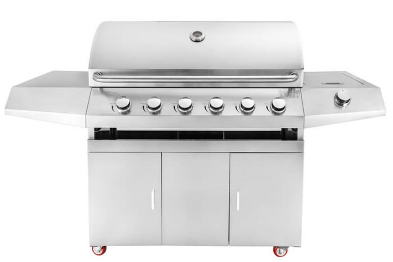 Fristående Gasolgrill med 6 brännare och sidobrännare - Silver - Gasolgrill