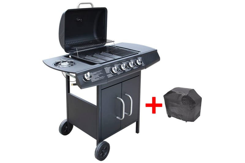 Gasolgrill 4+1 kokzoner svart - Svart - Trädgård & spabad - Grillar & matlagning utomhus - Gasolgrill