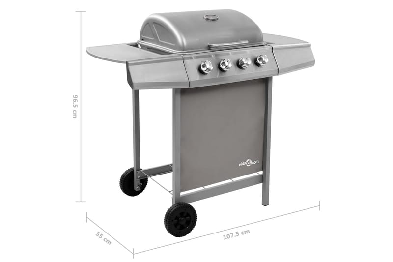 Gasolgrill med 4 brännare silver - Silver - Gasolgrill