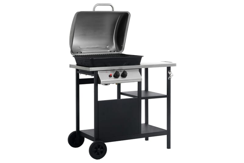 Gasolgrill med sidobord i 3 nivåer svart och silver - Svart - Trädgård & spabad - Grillar & matlagning utomhus - Gasolgrill