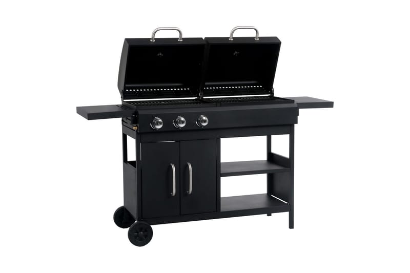 Kombinerad gasol- och kolgrill med 3 brännare - Svart - Trädgård & spabad - Grillar & matlagning utomhus - Gasolgrill