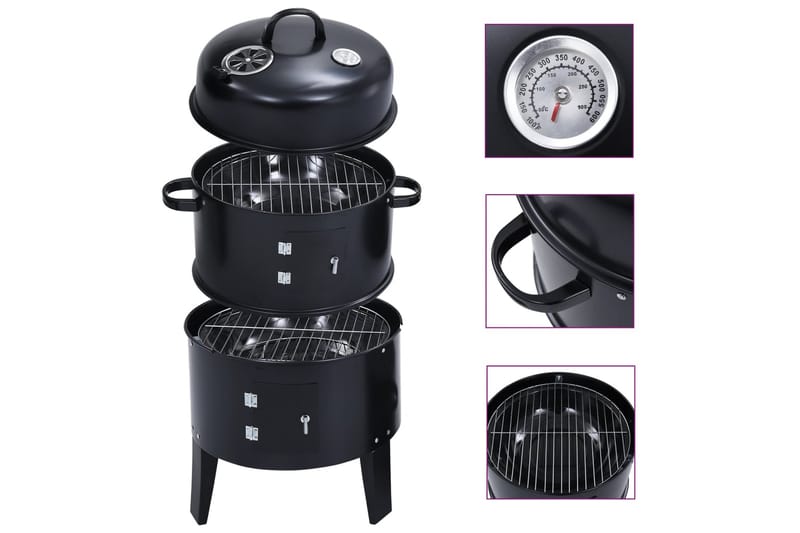 3-i-1 Rökgrill 40x80 cm - Svart - Trädgård & spabad - Grillar & matlagning utomhus - Grilltillbehör