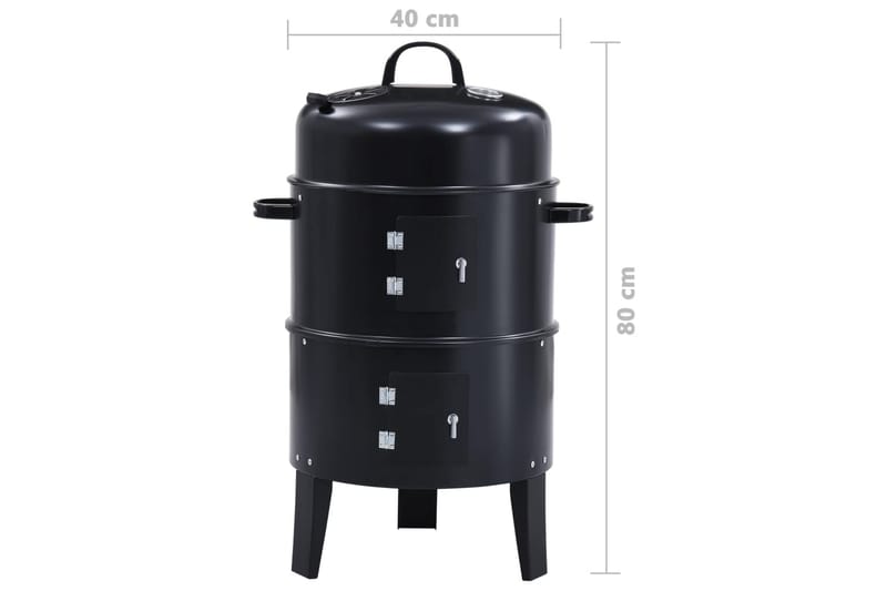 3-i-1 Rökgrill 40x80 cm - Svart - Trädgård & spabad - Grillar & matlagning utomhus - Grilltillbehör