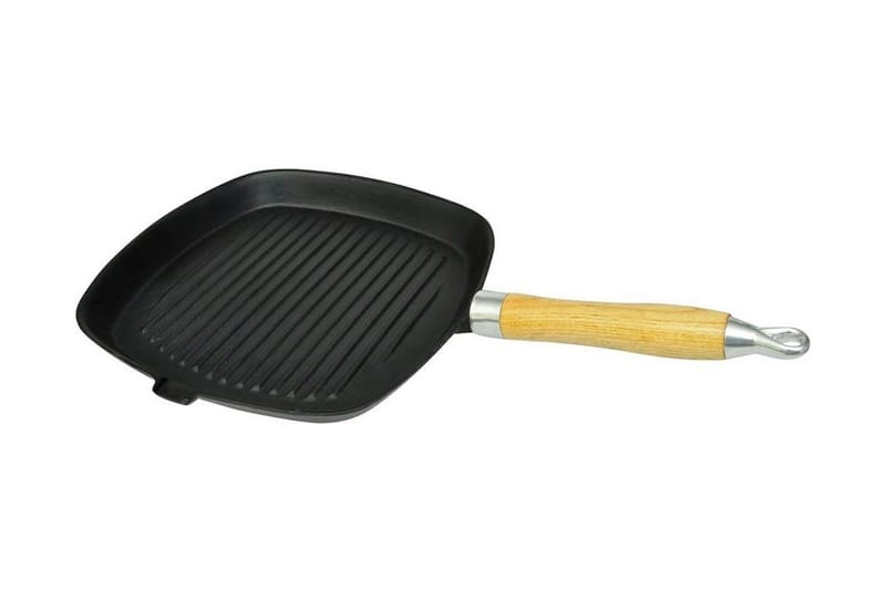 Gjutjärnspanna trähandtag grill 20x20 cm - Svart - Grilltillbehör