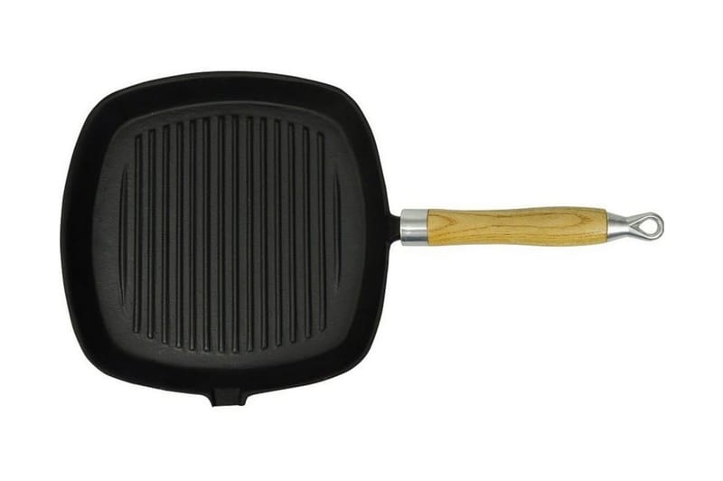 Gjutjärnspanna trähandtag grill 20x20 cm - Svart - Grilltillbehör