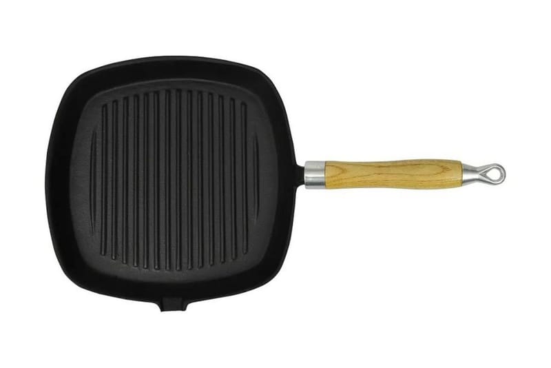 Gjutjärnspanna trähandtag grill 20x20 cm - Svart - Trädgård & spabad - Grillar & matlagning utomhus - Grilltillbehör