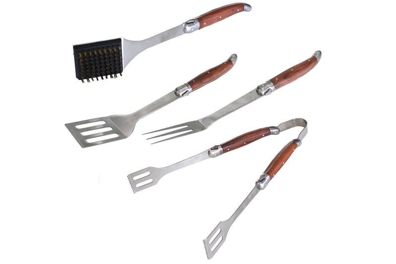 Grillverktyg - 4 delar - Trä|Silver - Grillbestick - Grilltillbehör
