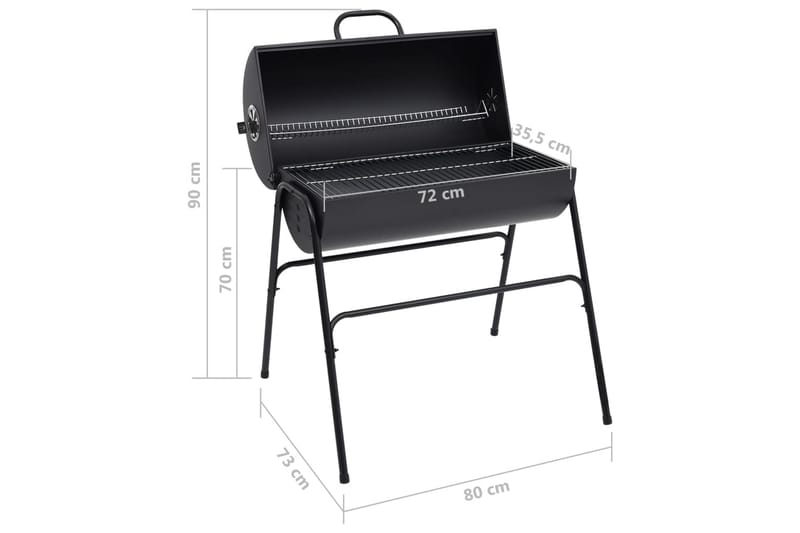 Grilltunna med 2 grillgaller svart 80x95x90 cm stål - Svart - Trädgård & spabad - Grillar & matlagning utomhus - Kolgrillar