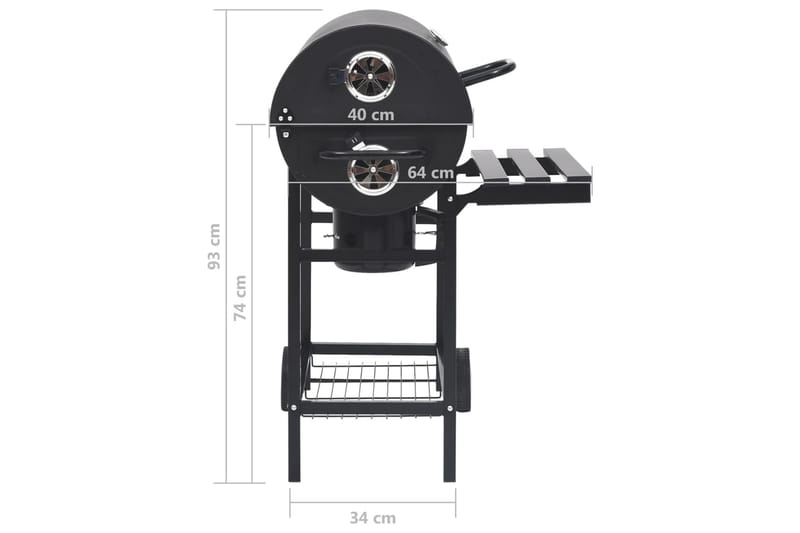 Grilltunna med hjul och bord svart stål 115x85x95 cm - Svart - Trädgård & spabad - Grillar & matlagning utomhus - Kolgrillar