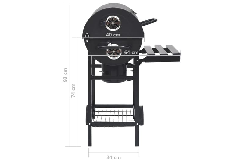 Grilltunna med hjul och bord svart stål 115x85x95 cm - Svart - Kolgrillar - Grilltunnor