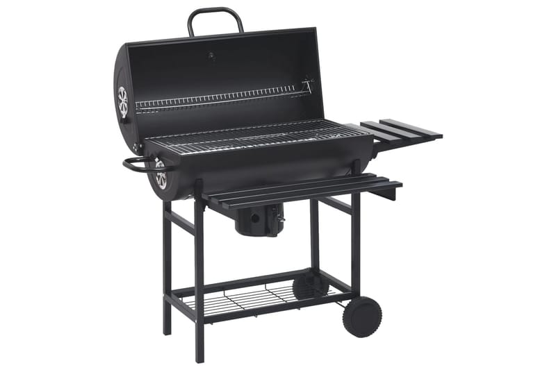 Grilltunna med hjul och bord svart stål 115x85x95 cm - Svart - Trädgård & spabad - Grillar & matlagning utomhus - Kolgrillar