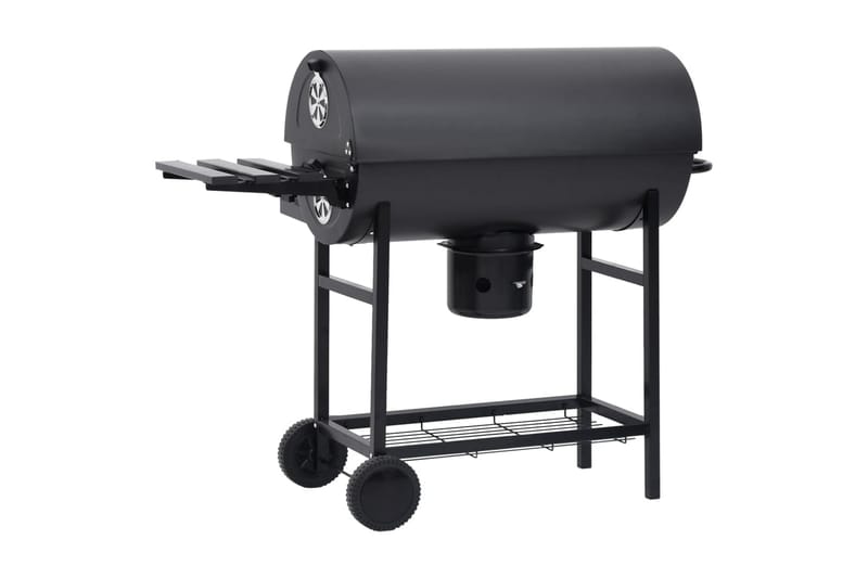 Grilltunna med hjul och bord svart stål 115x85x95 cm - Svart - Trädgård & spabad - Grillar & matlagning utomhus - Kolgrillar