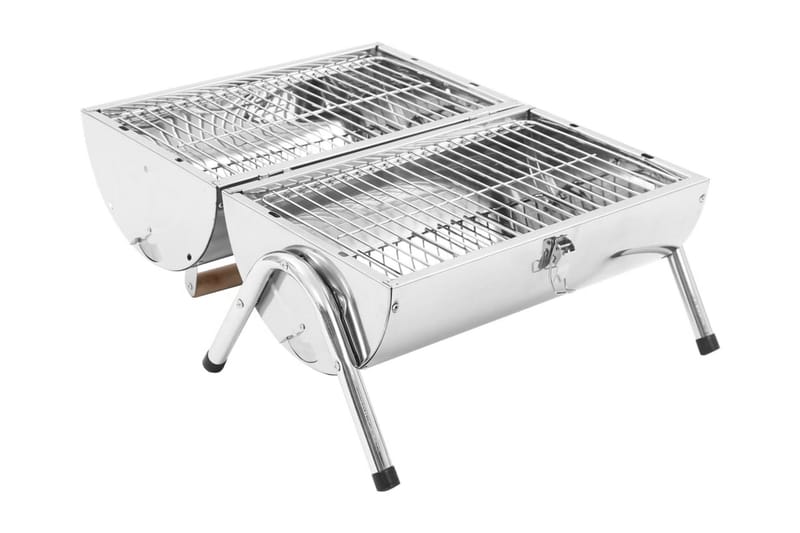 Portabel kolgrill dubbel rostfritt stål - Silver - Kolgrillar - Grilltunnor