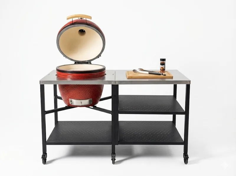 Utekök Kamadogrill AU-21 (47 cm) – Vinröd | Keramisk grill med integrerad arbetsstation - Trädgård & spabad - Grillar & matlagning utomhus - Kolgrillar - Klotgrillar