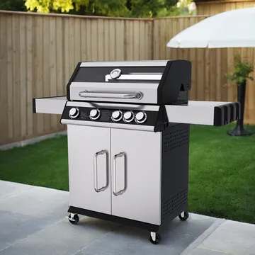Rostfri gasolgrill med sidobrännare | Lock med glasfönster | Kansas - Trädgård & spabad - Grillar & matlagning utomhus - Gasolgrill