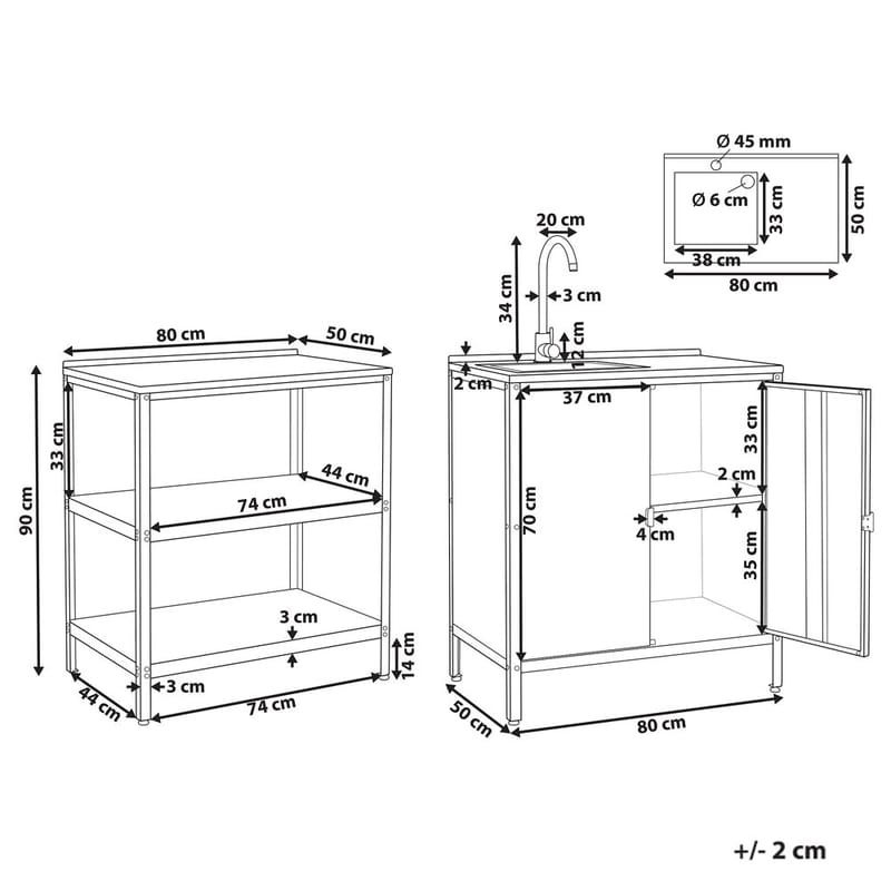2-delat utekök med vask 2 dörrar Vilama - Vit, Silver - Trädgård & spabad - Grillar & matlagning utomhus - Utekök - Färdiga utekök