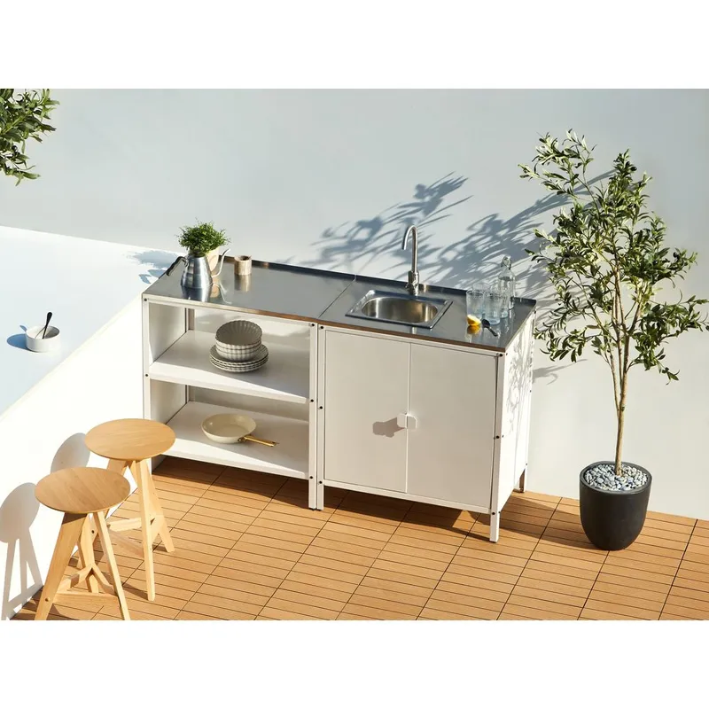 2-delat utekök med vask 2 dörrar Vilama - Vit, Silver - Trädgård & spabad - Grillar & matlagning utomhus - Utekök - Färdiga utekök