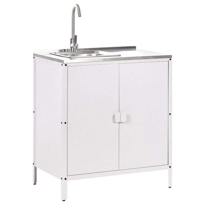 2-delat utekök med vask 2 dörrar Vilama - Vit, Silver - Trädgård & spabad - Grillar & matlagning utomhus - Utekök - Färdiga utekök