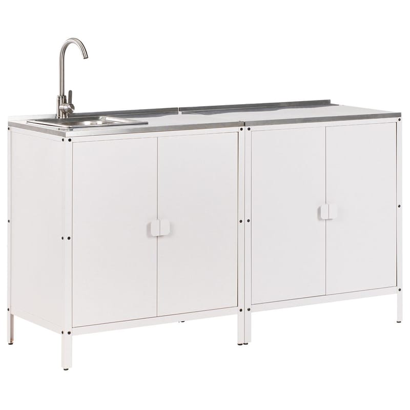 2-delat utekök med vask 4 dörrar Vilama - Vit, Silver - Trädgård & spabad - Grillar & matlagning utomhus - Utekök - Färdiga utekök
