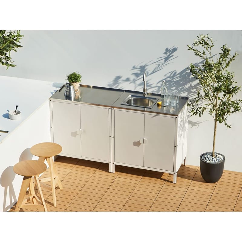 2-delat utekök med vask 4 dörrar Vilama - Vit, Silver - Trädgård & spabad - Grillar & matlagning utomhus - Utekök - Färdiga utekök