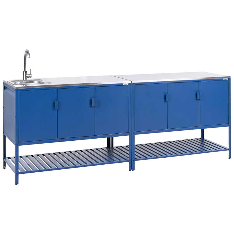 2-Delat Utekök med Vask Maenza Stål, Blå/Silver