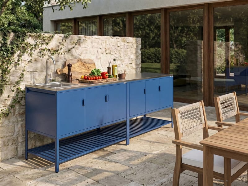 2-Delat Utekök med Vask Maenza Stål - Blå/Silver - Trädgård & spabad - Grillar & matlagning utomhus - Utekök - Färdiga utekök
