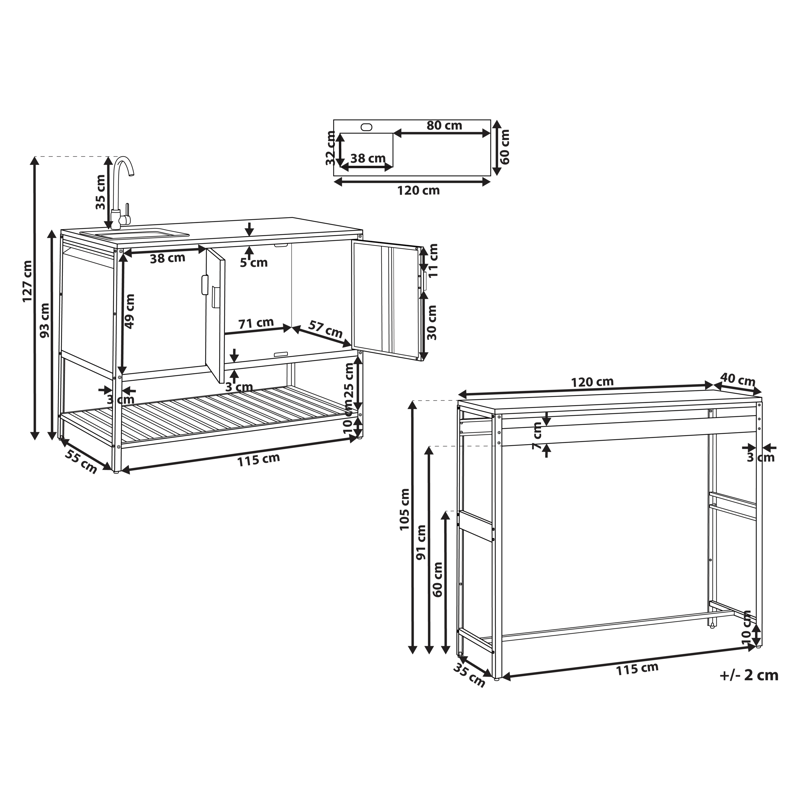 2-Delat Utekök med Vask Maenza Stål - Blå/Silver - Trädgård & spabad - Grillar & matlagning utomhus - Utekök - Färdiga utekök